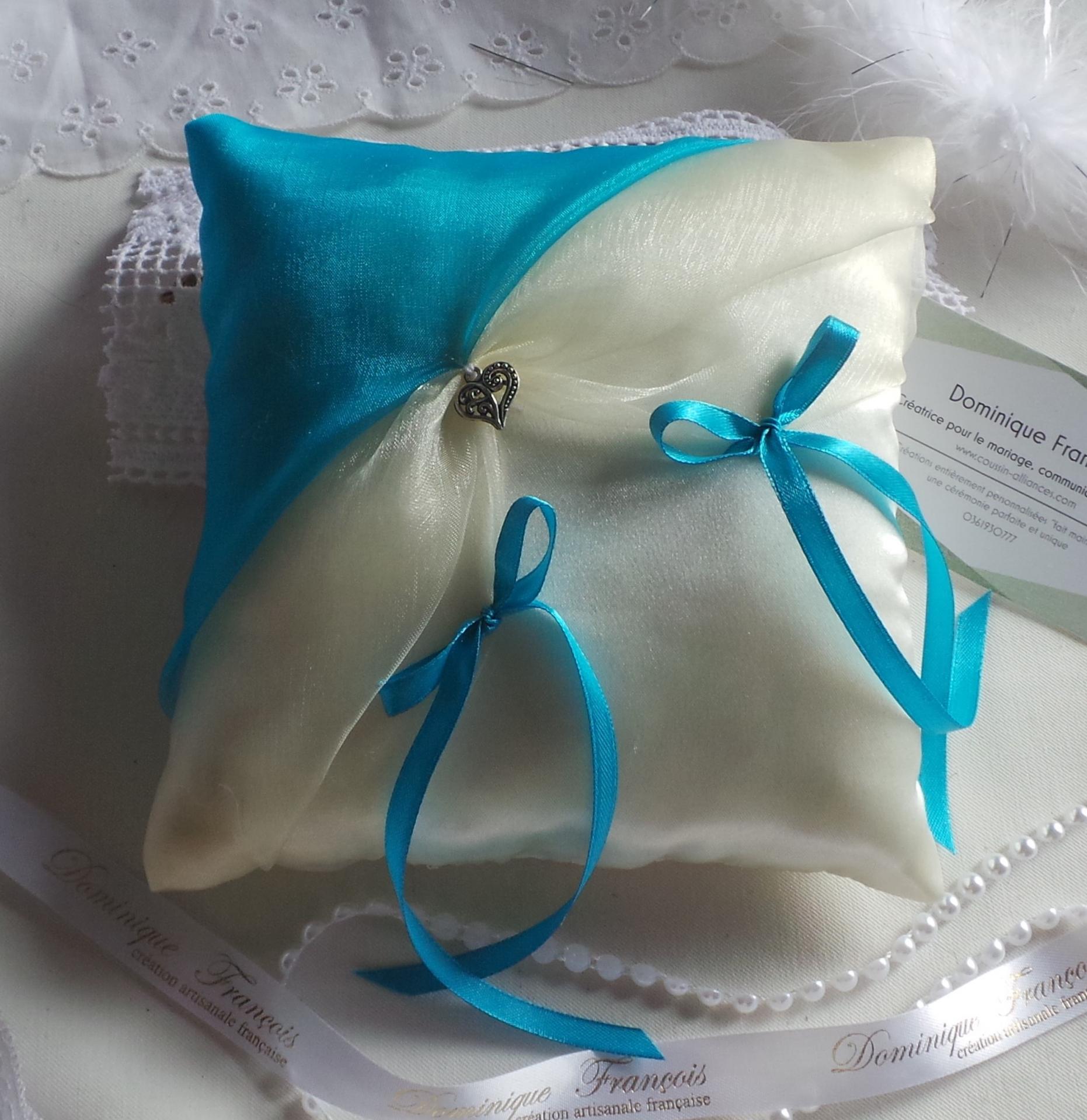 Coussin alliance decoration mariage turquoise 4 
