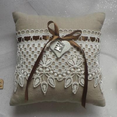 Coussin mariage campagnard lin 1 1