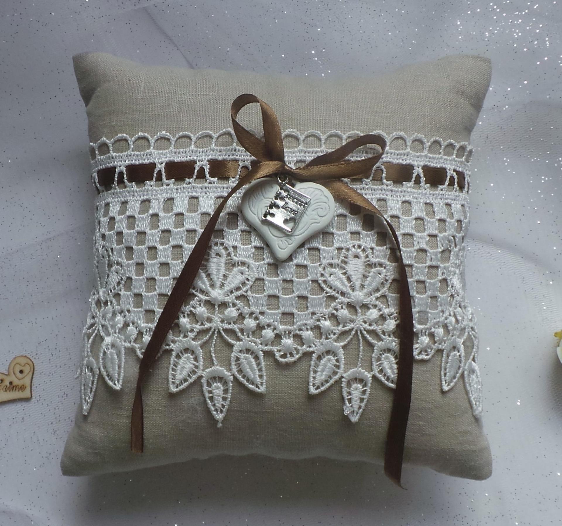 Coussin mariage campagnard lin 1 3