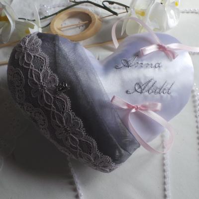 Coussin mariage coeur chic gris rose pale