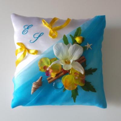 Coussin mariage exotique turquoise
