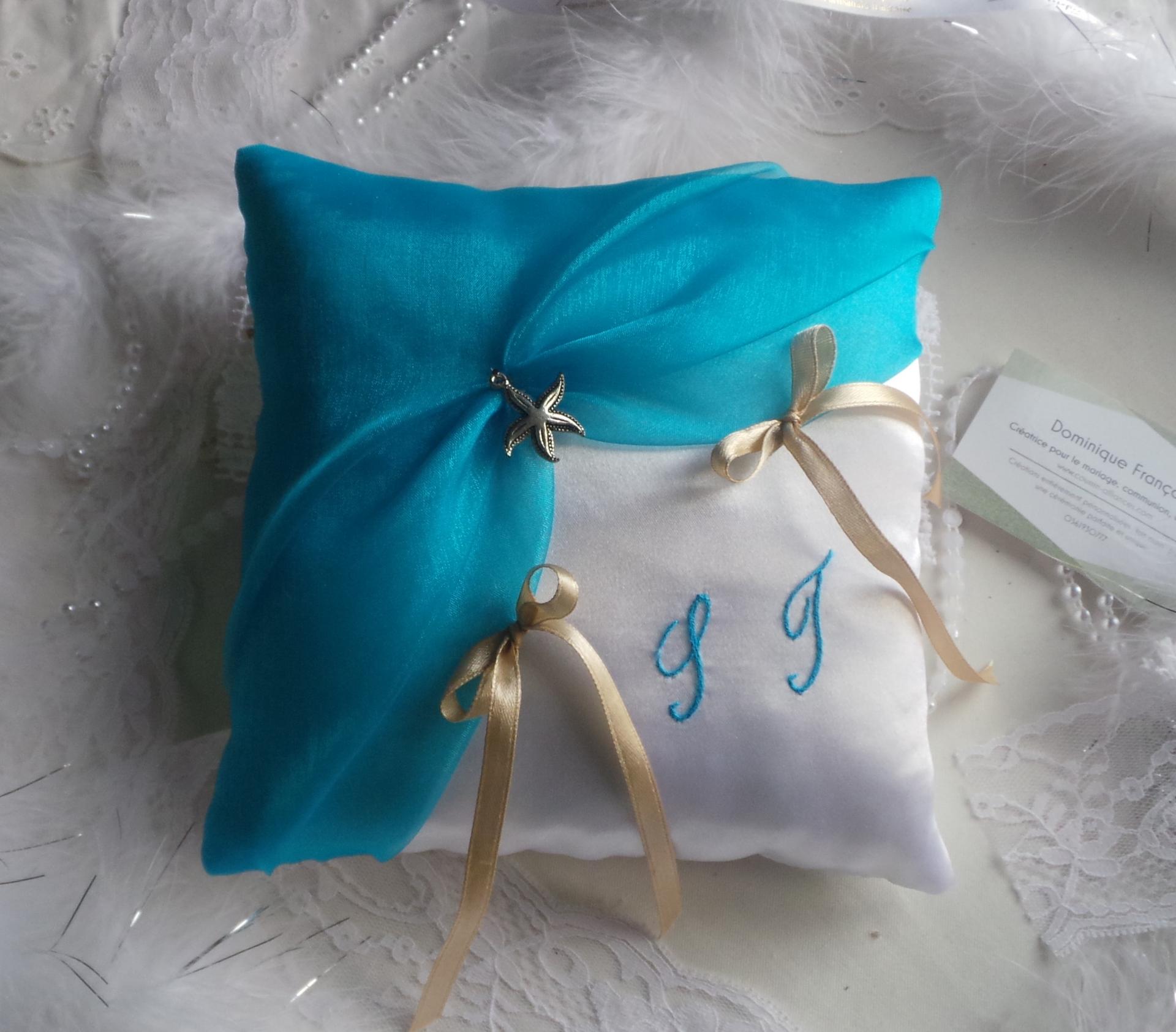 Decoration mariage turquoise theme mer coussin 1
